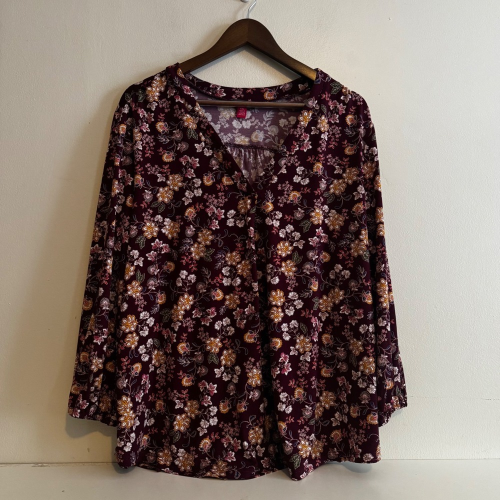 Vince Camuto Women's XXL Burgundy Floral Blouse Fall Capsule Basics